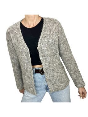 Stile Benetton wool blend grey taupe marled boxy cardigan sweater XS